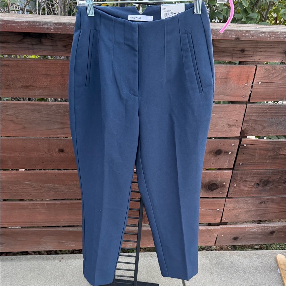 NWT Nine West Navy Blue Pleated Pants Tapered High Rise